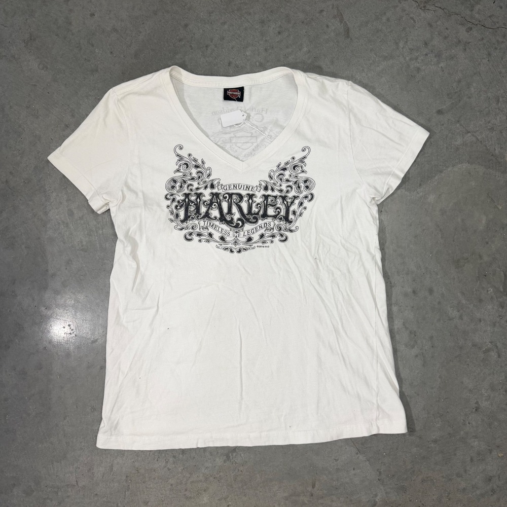 Harley Davidson Cancun Mexico V-Neck Graphic T-Shirt White Womens Medium